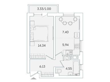 1-комнатная 38.50 кв.м, ЖК  Lampo (Лампо), 5 985 000 руб.