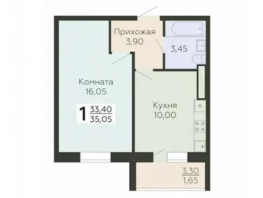 1-комнатная 35.05 кв.м, ЖК «Ленский», 5 341 620 руб.