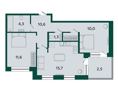 Планировки двухкомнатные в ЖК «Графская слобода в Песках»