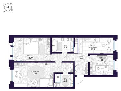 Планировки трехкомнатные в ЖК «Мариинка Делюкс»