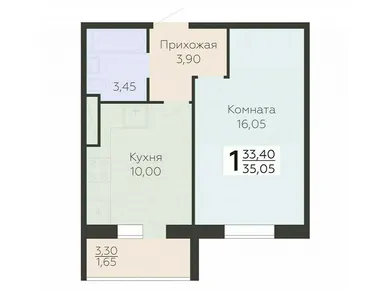 1-комнатная 35.05 кв.м, ЖК «Ленский», 5 548 415 руб.
