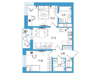 Планировки двухкомнатные в ЖК «Искра Сити»