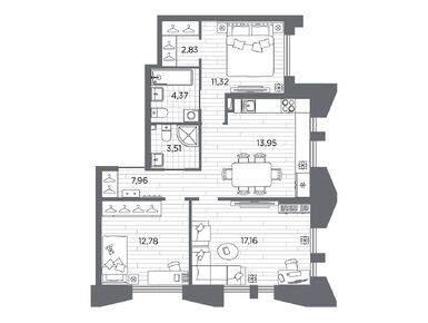 Планировки трехкомнатные в ЖК «Галерная гавань»
