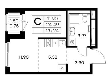 Студия 25.24 кв.м, ЖК GloraX Новоселье (Глоракс Новоселье), 4 599 999 руб.