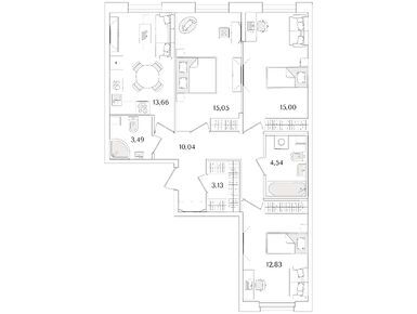 Планировки трехкомнатные в ЖК «Кинопарк»