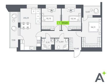 Планировки трехкомнатные в ЖК «Аквилон Verba»