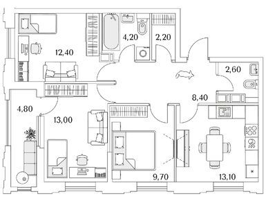 Планировки трехкомнатные в ЖК «Тайм Сквер»