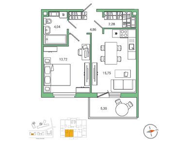 1-комнатная 41.60 кв.м, ЖК «IQ Гатчина», 8 935 680 руб.