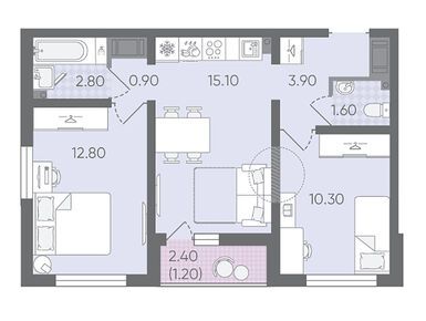 Планировки двухкомнатные в ЖК «Цветной город»