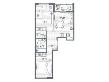 2-комнатная 55.02 кв.м, ЖК «Plus Пулковский», 11 086 530 руб.