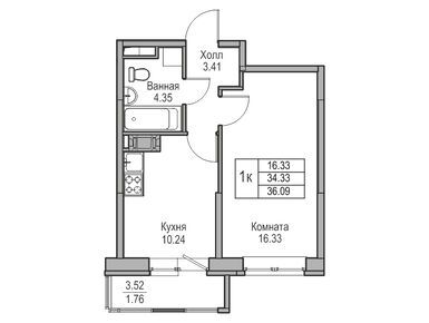 Планировки однокомнатные в ЖК «ПАРК-КВАРТАЛ Юнтолово»
