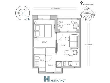 Планировки однокомнатные в ЖК «Нигилист»