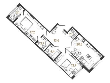 Планировки двухкомнатные в ЖК «Миръ»