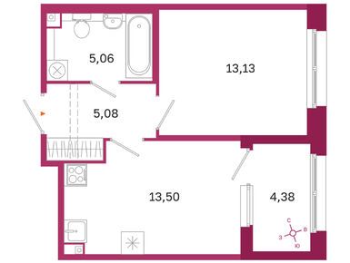 1-комнатная 36.77 кв.м, ЖК «Дом на Курской», 15 711 637 руб.