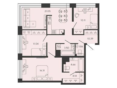 Планировки трехкомнатные в ЖК Bashni Element (Башни Элемент)