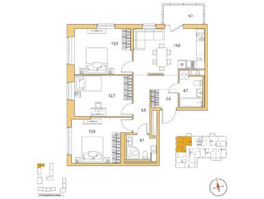 Планировки трехкомнатные в ЖК «Янила Форест»