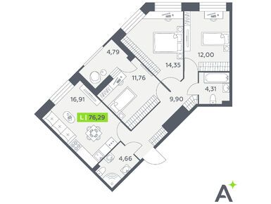 Планировки четырехкомнатные в ЖК «Аквилон РекаПарк»