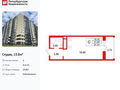 Студия 23.80 кв.м, ЖК «Аннинский парк», 2 815 540 руб.