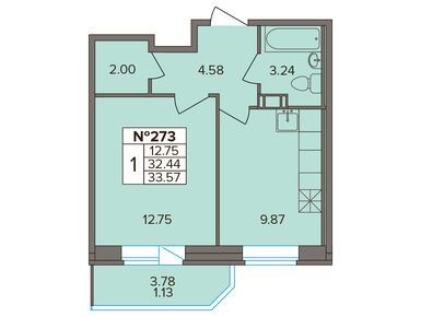 1-комнатная 33.55 кв.м, ЖК «Капральский», 5 401 550 руб.