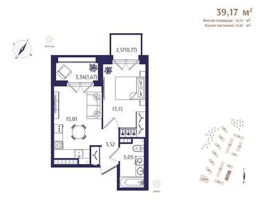 1-комнатная 39.17 кв.м, ЖК Ranta Residence (Ранта Резиденс), 17 038 950 руб.
