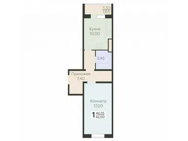 1-комнатная 42.00 кв.м, ЖК «Ленский», 5 691 000 руб.