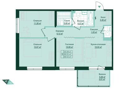 Планировки трехкомнатные в ЖК Grona Lund (Грена Лунд)