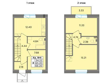 3-комнатная 66.20 кв.м, ЖК «Федоровское», 6 884 800 руб.