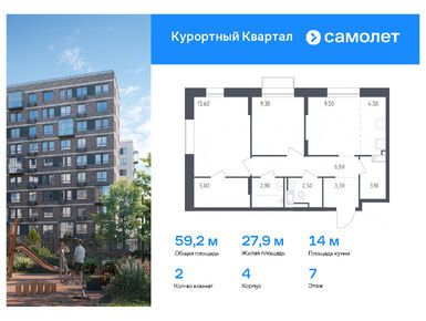 Планировки двухкомнатные в ЖК «Курортный Квартал»