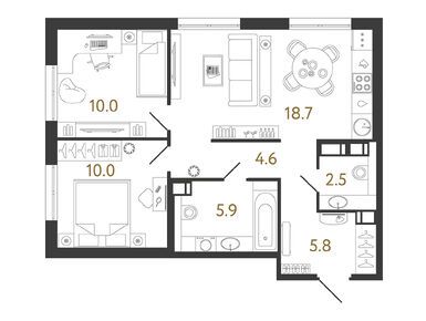 2-комнатная 57.50 кв.м, ЖК «Струны», 18 383 049 руб.