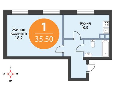 1-комнатная 35.50 кв.м, ЖК «Щегловская усадьба», 3 755 900 руб.