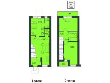 Планировки двухкомнатные в Поселок таунхаусов «Апрель»