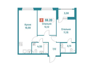 Планировки двухкомнатные в ЖК «Графика»