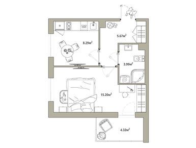 1-комнатная 35.31 кв.м, ЖК «Тишин», 6 540 118 руб.