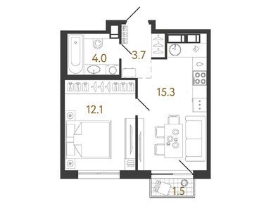 1-комнатная 35.10 кв.м, ЖК «Струны», 12 914 845 руб.