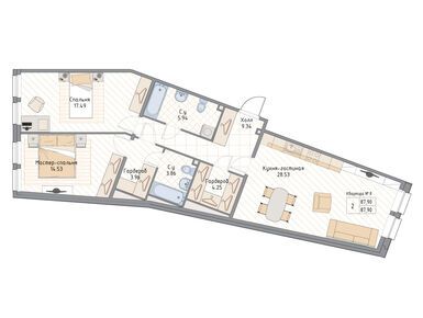 Планировки двухкомнатные в Клубный дом «Квадрия»