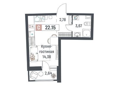 Студия 22.15 кв.м, ЖК «Авиатор», 4 329 054 руб.