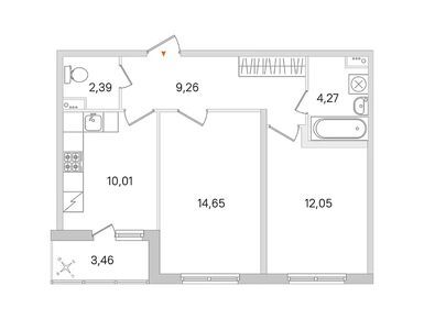Планировки двухкомнатные в ЖК «Ясно.Янино»