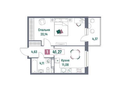 1-комнатная 41.27 кв.м, ЖК «Фотограф», 8 994 528 руб.