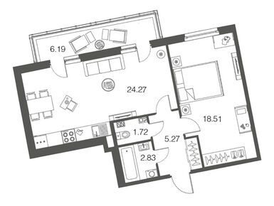 1-комнатная 52.90 кв.м, ЖК EcoCity («ЭкоСити»), 8 850 000 руб.
