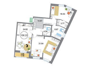 2-комнатная 106.22 кв.м, ЖК Modum (Модум), 28 249 592 руб.