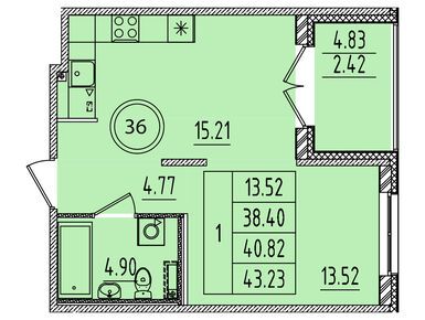 1-комнатная 38.40 кв.м, ЖК «Образцовый квартал 14», 7 680 000 руб.