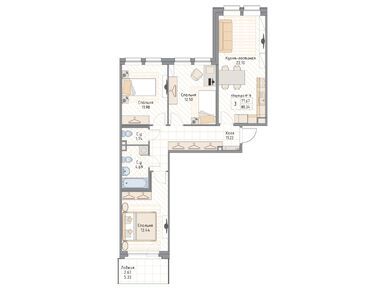 3-комнатная 80.34 кв.м, Клубный дом «Квадрия», 44 000 000 руб.