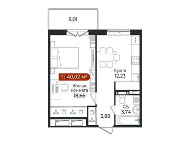1-комнатная 40.02 кв.м, ЖК «Арт Парк», 5 802 900 руб.