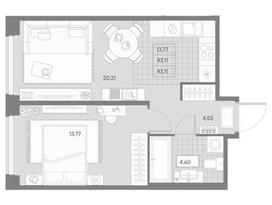1-комнатная 43.11 кв.м, ЖК AVANT (Авант), 37 536 003 руб.