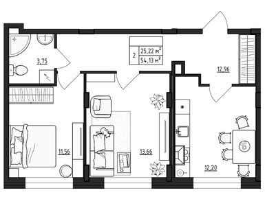 Планировки двухкомнатные в ЖК «Верево-Сити»