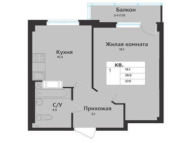 Планировки однокомнатные в ЖК «Южная Звезда»
