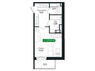 Студия 27.95 кв.м, ЖК «Сертолово Парк», 5 422 300 руб.