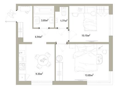 Планировки двухкомнатные в ЖК «Тишин»