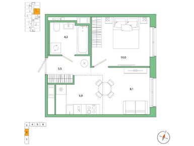 Планировки двухкомнатные в ЖК OKLA (ОКЛА)