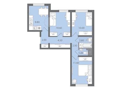 Планировки трехкомнатные в ЖК «Цветной город»